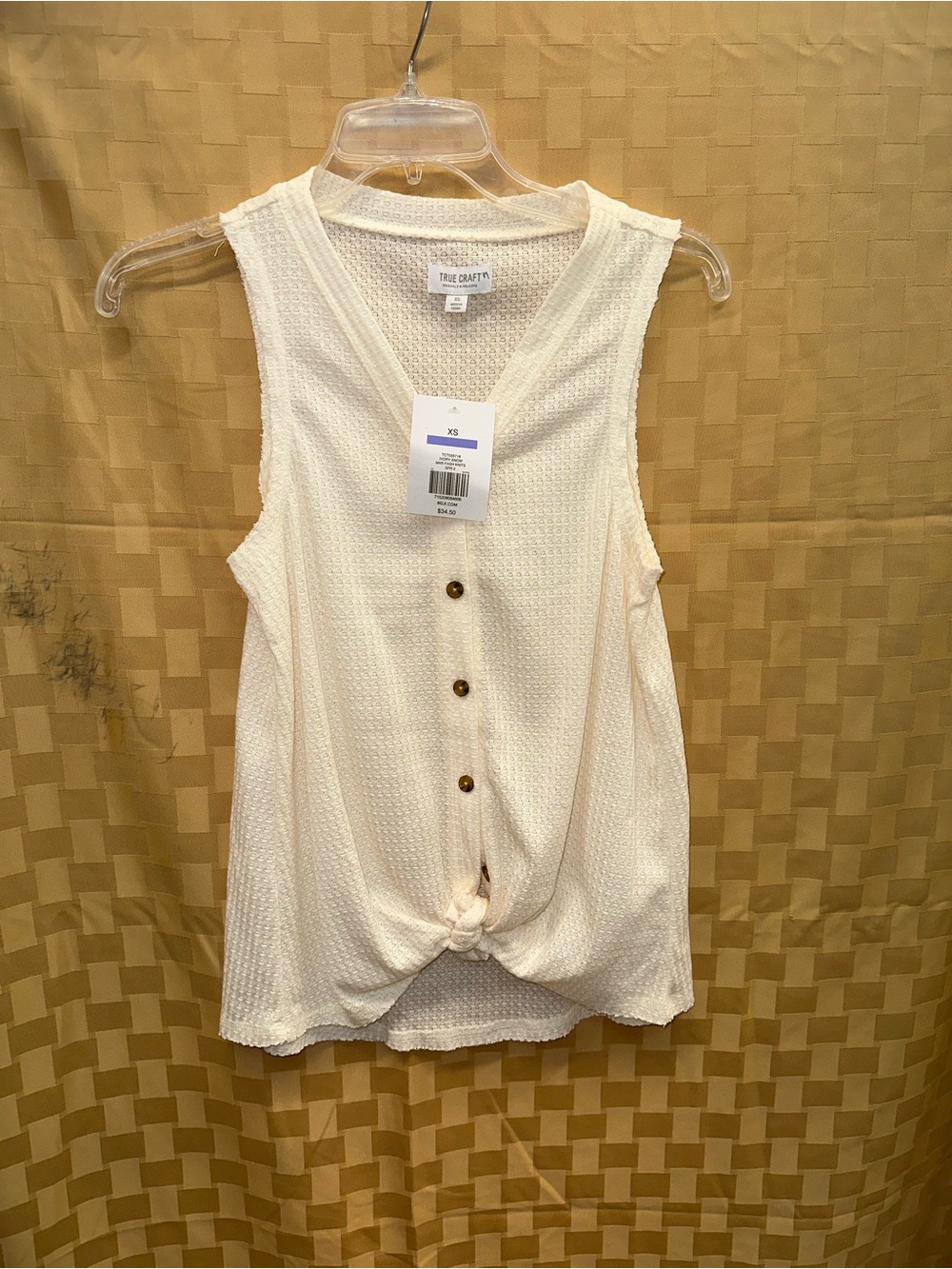 True Craft Cream Button-Front Knotted Tank